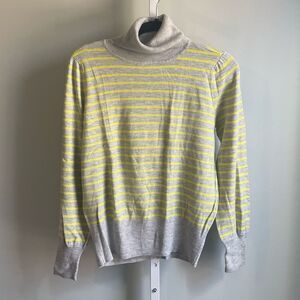 Crown & Ivy Gray and Yellow Striped Turtleneck Sweater